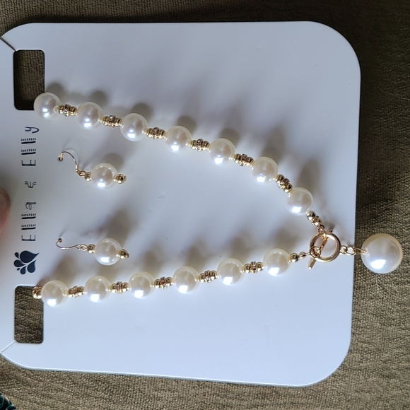 NWOT PEARL EARRING/NECKLACE SET/ELLA AND ELLY - Picture 1 of 6